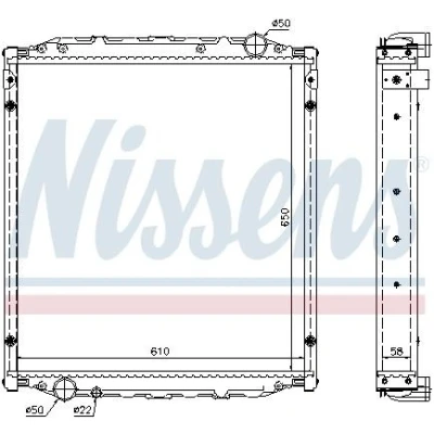 Abbildung von NISSENS 62876A Kühler, Motorkühlung Aluminium 650 610 58 mit Rahmen Kühlrippen gelötet