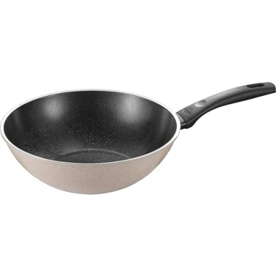 Abbildung von BALLARINI Ledro Wok, 28 cm, Aluminium, Induktionsgeeignet, Keramik Antihaftbeschichtung, Thermopoint, Made in Italy, Beige