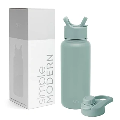 Abbildung von SIMPLE MODERN Wasserflasche mit Trinkhalm Kippverschluss Isolierte EdelstahlThermoskanne für den Sport Fitnessstudio Summit Sammlung 1L Sea Glass Sage