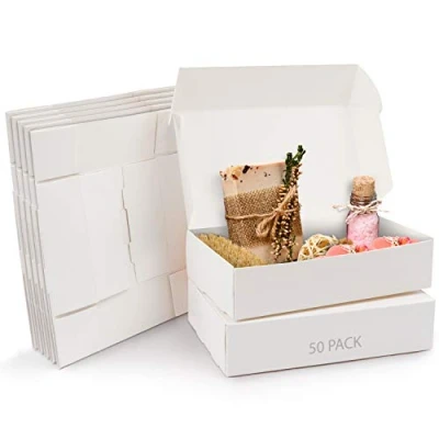 Abbildung von Kurtzy Karton Geschenkboxen Weiß (50 Stk) Schachteln 19 x 11 4,5cm Pappschachteln mit Deckel Kraftpapier Geschenk Box Rechteckig zum Selber Aufbauen für Geschenke, Hochzeit, Party, Weihnachten