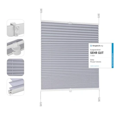 Abbildung von Sekey Plissee ohne Bohren Verdunkelung, Fenster Klemmfix Jalousie 70 cm breit, Verspannt Blickdicht Sonnenschutz Fensterollo, 70x130cm, Blaugrau