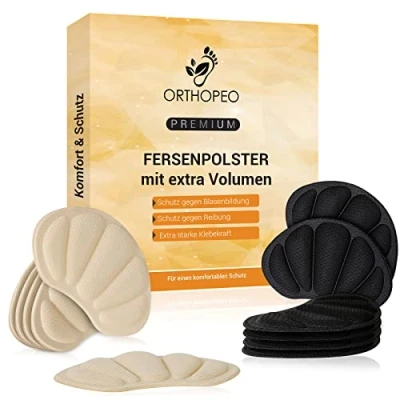 Abbildung von ORTHOPEO Premium Fersenpolster 12 Stk. 6 Paar! Schuheinlagen Fersenschoner gegen Blasen &amp; Reibung Fersenkissen Schuhpolster Antirutsch bei großen Schuhen High Heels Extra Volumen