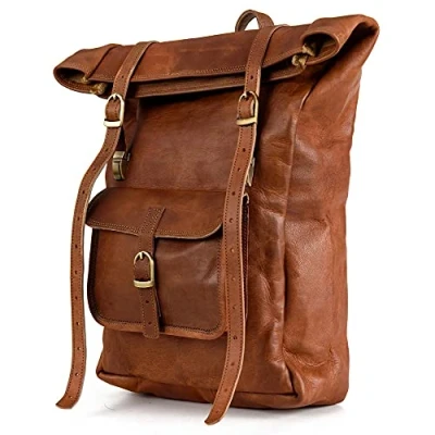 Abbildung von Berliner Bags Vintage Rucksack Leeds aus Leder, Fahrradrucksack mit Laptopfach für Damen und Herren (Braun M)