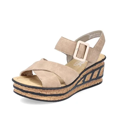 Abbildung von Rieker Damen Plateausandalen 68163, Frauen Sandalen,Plateausandaletten,Dicke,Sohle,bequem,Sommerschuhe,Freizeitschuhe,offene,beige (62),41 EU / 7.5 UK