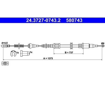 Abbildung von ATE 24.3727 0743.2 Handbremsseil 1373 mit Zubehör OPEL: Corsa B Hatchback