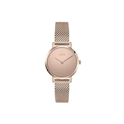 Abbildung von HUGO Analog Quarzuhr für Damen mit Rotgoldfarbenes Edelstahl Mesh Gliederarmband 1540085