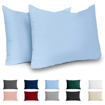 Abbildung von Dreamzie Kissenbezug 50x70 Renforcé Baumwolle (2er Set) Hellblau Dicht gewebt mit 57 Fäden/cm² 70x50 cm Oeko Tex Zertifiziert