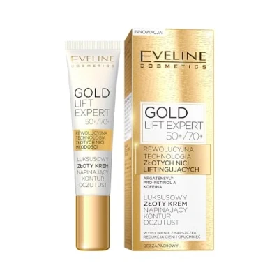 Abbildung von Eveline Cosmetics Gold Lift Expert Luxus Straffende Creme für Augen und Lippenkonturen 50+/70+ mit Anti Aging Komplexen, 24K Gold, Pro Retinol A 15ml