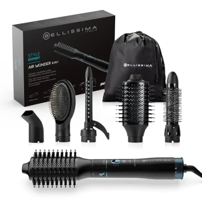 Abbildung von Bellissima Style Expert Air Wonder 6 in 1 Warmluftbürste, Zubehörteile, Ionen Technologie, Keramik und Arganöl beschichtete Bürsten, trocknet gibt Volumen, Kaltluftstoß, 1000 W