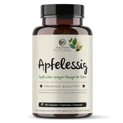Abbildung von Surpresa Natural Apfelessig Kapseln hochdosiert I 1 x 180 1000mg pro Tagesdosis Nahrungsergänzungsmittel vegan &amp; laborgeprüft Apple cider vinegar