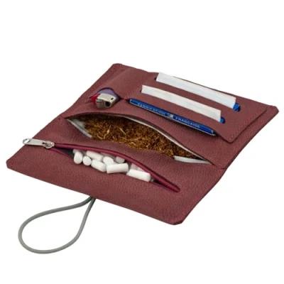 Abbildung von Simaru Tabaktasche aus hochwertigem Echt Leder für 30g Tabakbeutel, Echtleder Dreher Tasche/Drehtabaktasche inkl. Filterfach und Plättchen Halter (Panam)