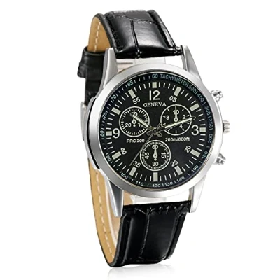 Abbildung von JewelryWe Herren Armbanduhr, Retro Klassische Leder Band Quarz Analog Uhr mit Digital Zifferblatt, Schwarz