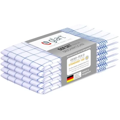 Abbildung von Glart 48KB1 5er Set Geschirrtücher Küchentücher Geschirrhandtücher Küchenhandtücher, 50x70 cm, 100% Baumwolle OEKO TEX, blau kariert, vorgewaschen