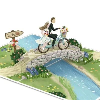 Abbildung von papercrush® Pop Up Karte Hochzeit „Brautpaar auf Fahrrad“ Lustige 3D Hochzeitskarte, Edle Glückwunschkarte für Standesamt &amp; kirchliche Trauung, Geldgeschenk Hochzeitsreise Flitterwochen