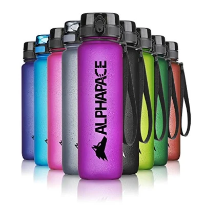 Abbildung von ALPHAPACE Trinkflasche, auslaufsichere 350 ml Wasserflasche, BPA freie Flasche für Sport, Fahrrad &amp; Outdooraktivitäten, Sportflasche mit Fruchteinsatz, in Purple