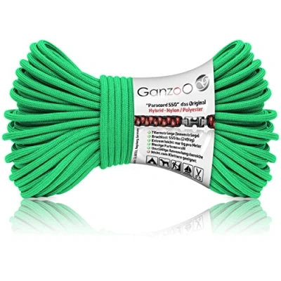 Abbildung von Ganzoo Paracord 550 Seil / 4mm Nylon/Polyester/Typ Hybrid/Armband Hunde Leine/Hunde Halsband 250Kg. Bruchlast/Outdoor Rope/Camping Schnur/Allzweckseil 30 Meter/Grün