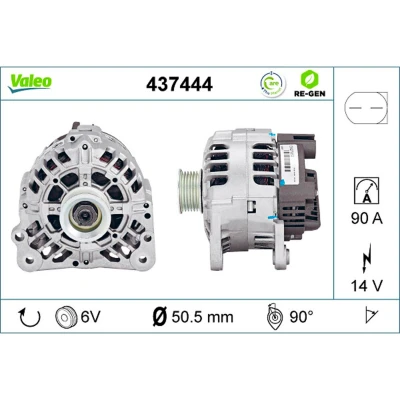 Abbildung von VALEO 437444 Lichtmaschine 14V 90A VOLKSWAGEN: Polo IV Hatchback, V SKODA: Fabia I 1 Combi, 2, SEAT: Ibiza 3