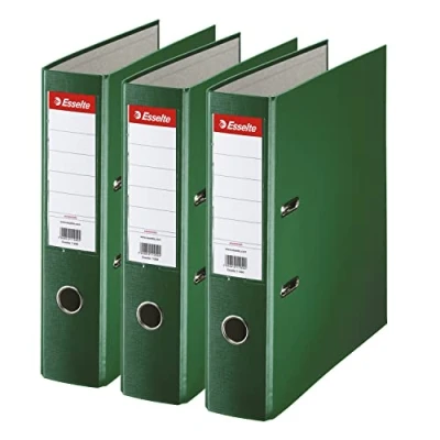 Abbildung von Esselte Ordner breit, DIN A4, 3er Pack, 7,5 cm Rückenbreite, Kunststoff Ordner, Grün, 624293