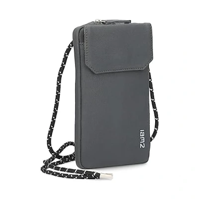 Abbildung von Zwei Handytasche zum Umhängen Mademoiselle.M MP30 Smartphone Etui &amp; Geldbörse 2 in 1, umlaufender Reißverschluss, längenverstellbarer Riemen, Mini Handtasche 19 x 10 3 cm (Velours ash)