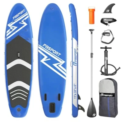 Abbildung von FBSPORT Aufblasbares SUP Board, Stand Up Paddling Aufblasbare Paddle Board für 15CM Dick, Surfbrett Kit mit Verstellbares Aluminium Paddel+Pumpe(Blue)