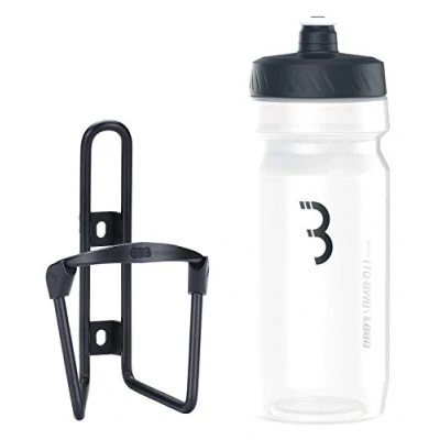 Abbildung von BBB Cycling Wasserflasche und Halter Kombination Universal Fahrrad Flaschenhalter für Rennrad MTB Leicht Aluminium FuelTank CompTank BBC 03C Schwarz/Transparant, 550 ml