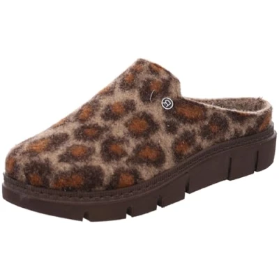 Abbildung von Rohde Damen Pantoffel Filz Hausschuh Leoparden Muster Plateausohle Firenze 6101, Größe:37 EU, Farbe:Braun