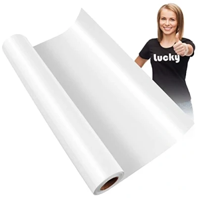 Abbildung von KEWUZY Plotterfolie Textil Weiß, 30.5cm x 5m Heat Transfer Vinyl Flexfolie Rollen, Transferfolie Plotter für Eisen Heiße Presse, T Shirts &amp; Mehr Stoffen, DIY Muster
