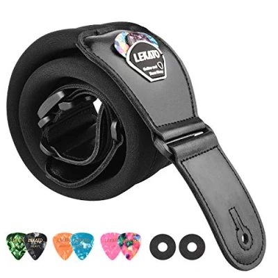Abbildung von LEKATO Bassgurt für E Gitarre und Bass, 7,6 cm breit, gepolsterter Gitarrengurt, verstellbare Länge von 114,3 bis 139,7 cm, Bass Gitarrengurt