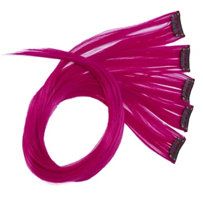Abbildung von CAISHA 5 Teile Set 60cm Bunte Strähne Strähnchen Clip in Extension Haarverlängerung Glatt Langhaar Haarteil Fuchsia BST112