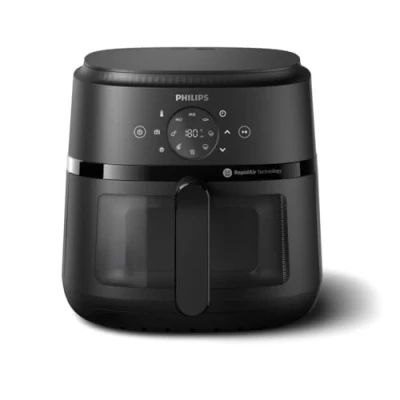 Abbildung von Philips Airfryer 2000 Serie 6,2L Sichtfenster, Digitaler Touchscreen, 13 Kochoptionen, Bis zu 90% weniger Fett mit RapidAir Technologie, 1700W Leistung, Schwarz (NA230/00)
