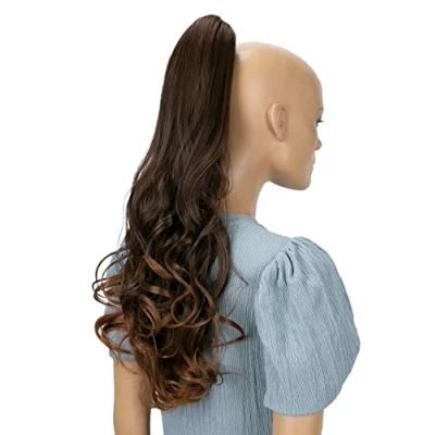 Abbildung von CAISHA 60cm Haarteil Ponytail Zopf Pferdeschwanz Haarverlängerung Voluminös Leicht Gewellt Braun Mix H520