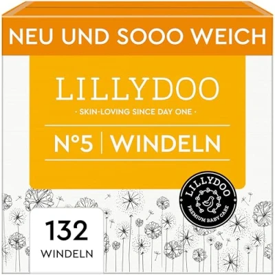Abbildung von LILLYDOO hautfreundliche Baby Windeln Größe 5 (11 16 kg), Monatsbox (132 Stück), Sicherer Auslaufschutz, Weich, Ohne Parfüme &amp; Lotionen für empfindliche Haut, Dermatologisch getestet