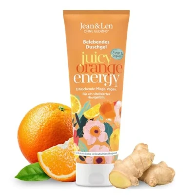 Abbildung von Jean &amp; Len Duschgel Orange Ingwer, pH hautideal, erfrischendes Duscherlebnis, mit Orangen und Ingwer Extrakt, für weiche Haut, veganes Duschgel, ohne Parabene Silikone, 250 ml