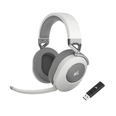 Abbildung von CORSAIR HS65 WIRELESS Multiplattform Gaming Headset Mit Bluetooth Dolby 7.1 Surround Sound Omnidirektionales Mikrofon iCUE Kompatibel PC, Mac, PS5, PS4, Nintendo Switch, Handy Weiß