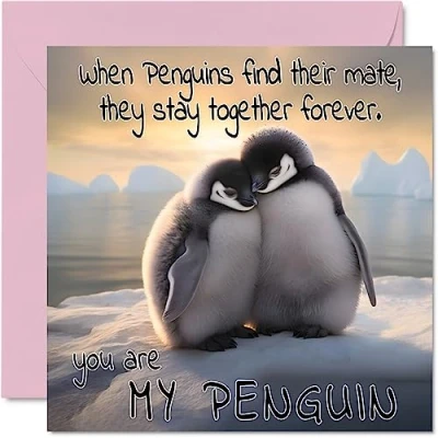Abbildung von Pinguin Jubiläumskarte You Are My Penguin Niedliche romantische Valentinstagskarte für Freundin, Freund, Ehefrau, Ehemann, Partner, Ihn, Sie, 145 mm x Jubiläumsgrußkarten