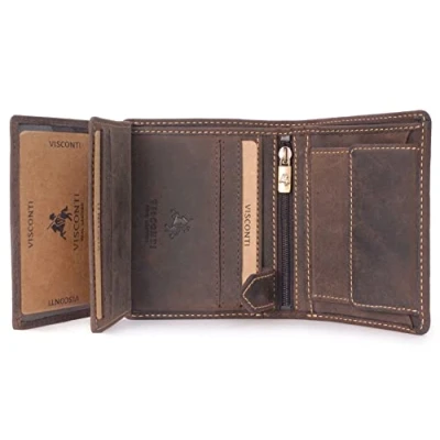 Abbildung von VISCONTI Herren Leder Geldbörse Mittelgroß Portmonee 8 Kartenfächer Wallet mit Münzfach RFID Schutz Geschenkbox Spear 708 Öl Braun