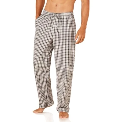 Abbildung von Amazon Essentials Herren Gewebte Pyjamahose, Gerade Geschnitten, Schwarz Grau Karomuster, S