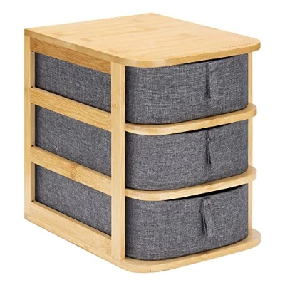 Abbildung von Navaris Make Up Organizer aus Bambus Aufbewahrung für Kosmetik Ordnungssystem mit 3 Schubladen Aufbewahrungsbox Bad oder Schminktisch