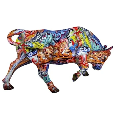 Abbildung von Casablanca Deko Figur Tierfigur Stier aus Kunstharz im Street Art Design Farbe: Mehrfarbig Höhe 27 cm