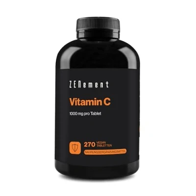 Abbildung von Vitamin C hochdosiert mit 1000mg je Tagesdosis 270 Ascorbinsäure Tabletten natürliches Immunsystem Stärken Vegan Zenement