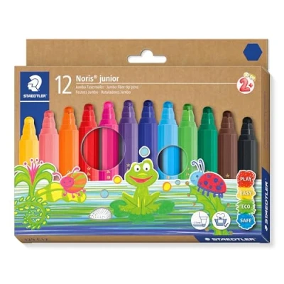 Abbildung von STAEDTLER Noris® junior 329 Fasermaler,hexagonale Schaftform ideal für kleine Kinderhände, Umweltfreundliche Kartonverpackung.329 C12