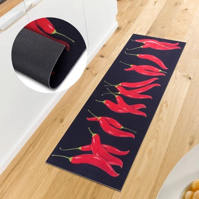 Abbildung von Hanse Home Cook &amp; Clean Küchenläufer Küchenteppich Chili Motiv Teppichläufer rutschfest Pflegeleicht Teppich Läufer für Küche, Flur, Eingangsbereich, Esszimmer 50x150cm