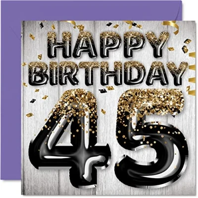 Abbildung von Geburtstagskarte zum 45. Geburtstag für Männer schwarze und goldene Glitzerballons Happy Karten 45 Jahre alten Mann Vater Cousin Freund Bruder Onkel, 145 mm x Grußkarten Geschenk
