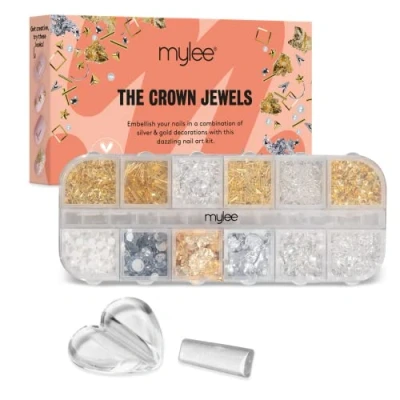 Abbildung von Mylee Nailart Set Crown Jewels 12 teiliges mit silber und goldfarbenen Verzierungen für Natur , Acryl Gelnägel Inklusive Curving Tool perfekt Maniküre Profis Neulinge