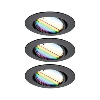Abbildung von Paulmann 924.68 LED Einbauleuchte Base Basisset schwenkbar Smart Home Zigbee Coin rund 90mm 20 3x4,9W 3x420lm 230V dimmbar RGBW+ Schwarz matt
