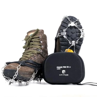 Abbildung von Alpin Loacker Chain Pro 18 Grödel für Schneeschuhe, Leichte Steigeisen Bergschuhe, Perfekter Antirutsch, Eiskrallen Wanderschuhe, M