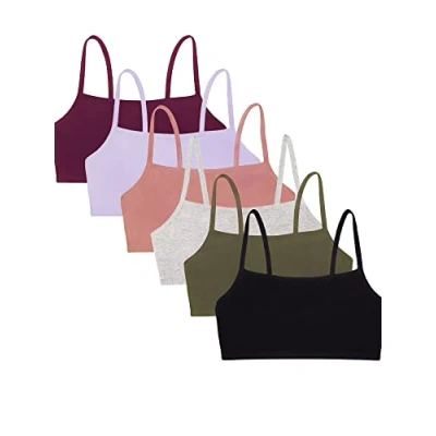 Abbildung von Fruit of the Loom Damen Spaghetti Strap Cotton Pullover Bra Value Pack Sport BH, Undurchsichtige, Schwarz/Heather Grey/Olive/Lila/Lila/Dusk, 90 (6er