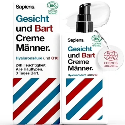 Abbildung von Sapiens Barbershop BIO Gesichtscreme Männer 80 ml Q10 und Hyaluronsäure Feuchtigkeitscreme Gesicht Natürliche Vegane, Nacht Tages Creme Made in France Face Moisturizer
