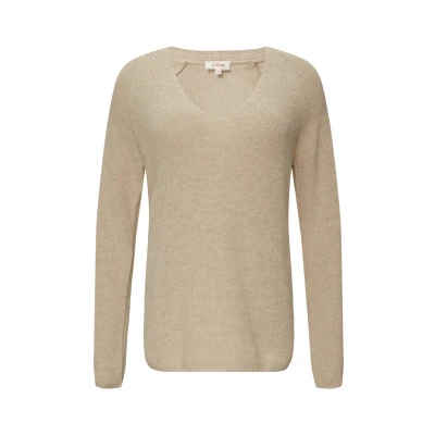 Abbildung von s.Oliver MET Vhals VAN EEN MIX Strickpullover, Damen, Größe: 38, Beige