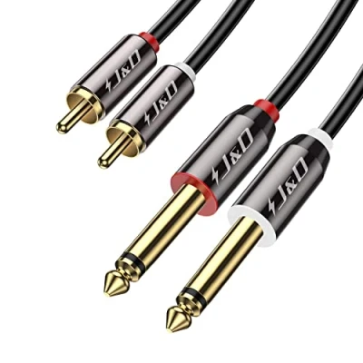 Abbildung von J&amp;D Cinch auf 6,3mm Klinke Kabel 0,9m, Gold Plated Kupfer Shell Heavy Duty 2 Männlich x (1/4 Zoll) TS Mono Audio Adapter